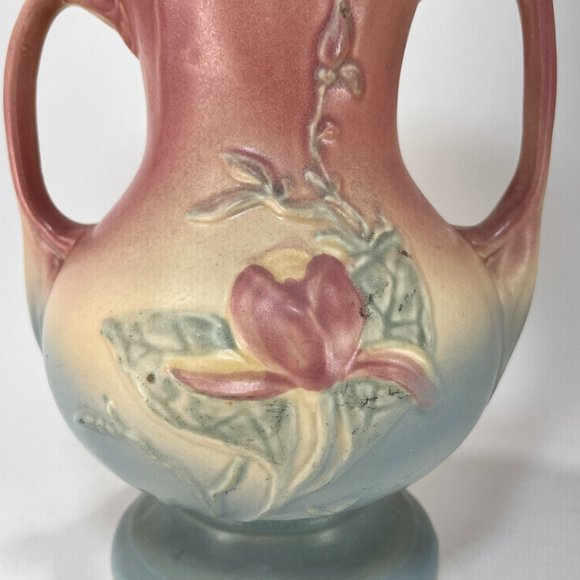 Vtg Hull Art Vase Magnolia Double Handle Ceramic Multicolor Pastel Matte 40s - Picture 11 of 16